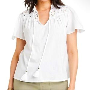 🥂 Knox Rose V-Neck Woven Eyelet Blouse, Size XL - NWT